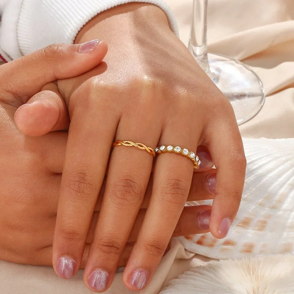 Vintage Sparkly Zircon 18K Gold Plated Adjustable Ring Stainless Steel - Picture 5 of 10